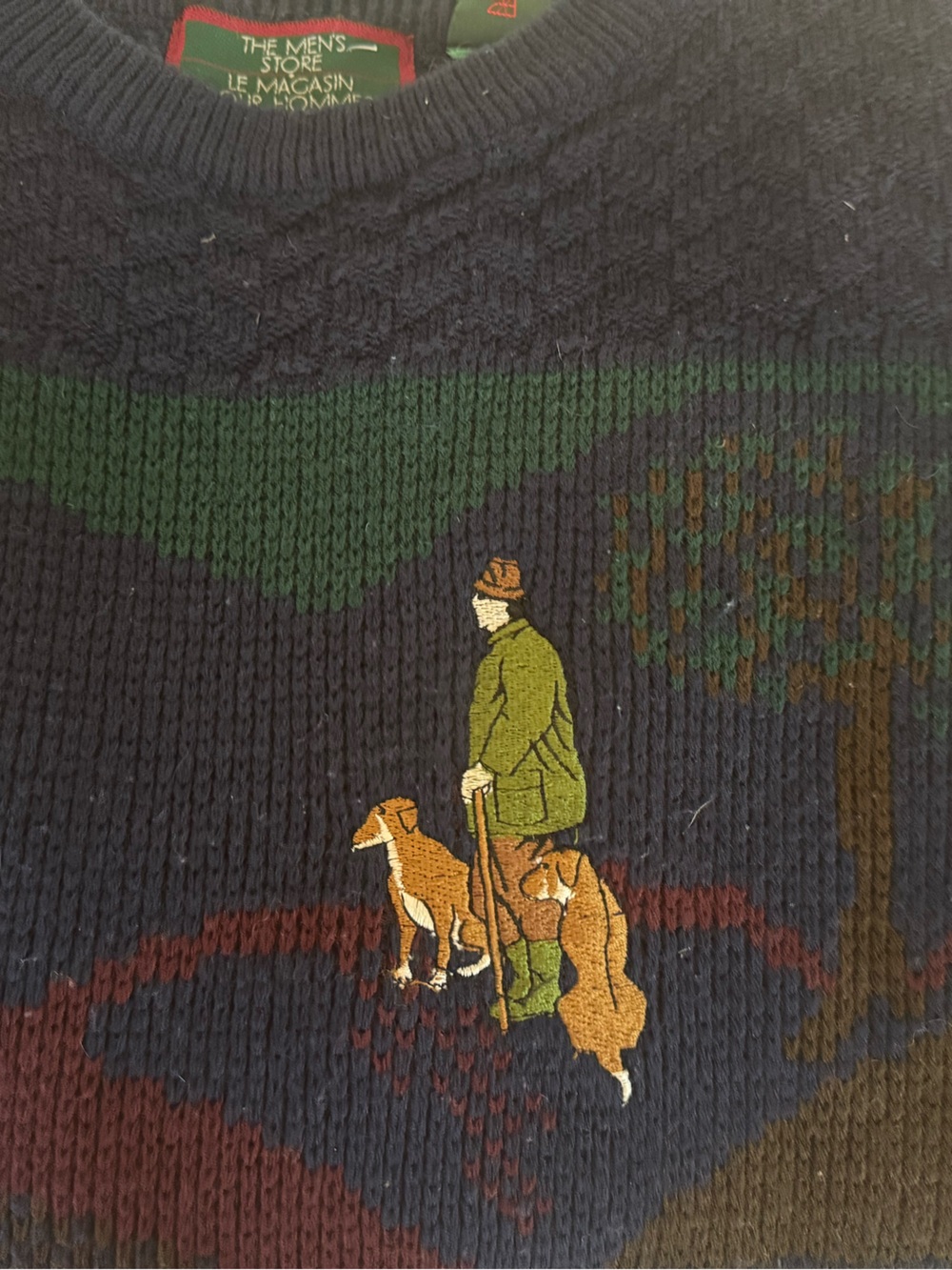 Men’s store Navy Hunting Scene Knit Sweater